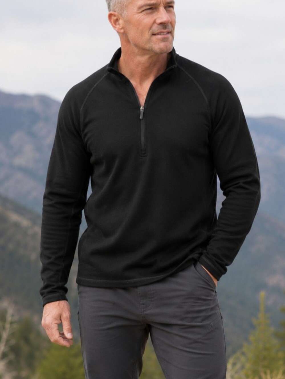 ibex Men's XL Black Quarter-Zip Merino Pullover